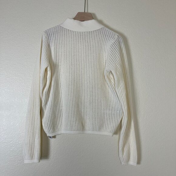 Rag & Bone Women Size M Ivory Vivi Pointelle Knit Polo Sweater Top Minimalist - Picture 6 of 15